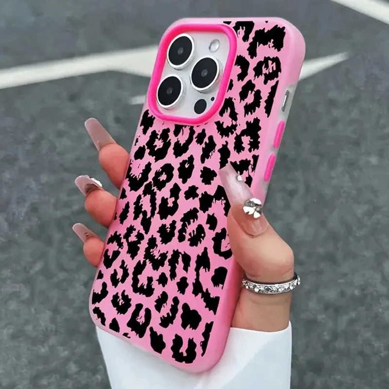 Spotted Black Leopard Print Jelly Color Phone Case for iPhone 17 Pro Max 16 15 14 13 12 11 Pro Max Plus 17Air Bumper Cover