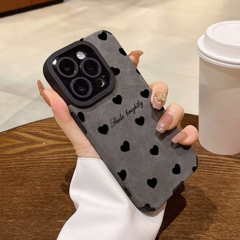 New Luxury Black Love Heart Phone Case For iPhone 18 Pro 17 16 Plus 15 14 13 12 11 14 Pro Max Air X XR XS Shockproof Soft Cover
