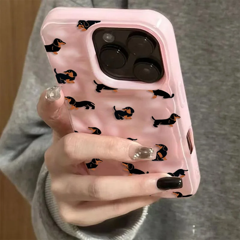 Dachshunds Pattern Soft Silicone Phone Case for iPhone 18 Pro 17 Air 16 15 Plus 13 14 12 11 Pro Max 16E 3D Wrinkle Texture Cover