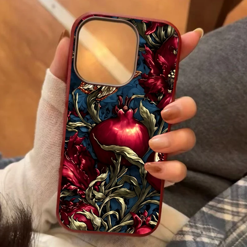 Vintage Pomegranate TPU Art Phone Case For iPhone 17 16 11 13 12 14 15 Pro Max XS X XR 7 8 Plus 16E 16 17 Pro Aesthetic Cover