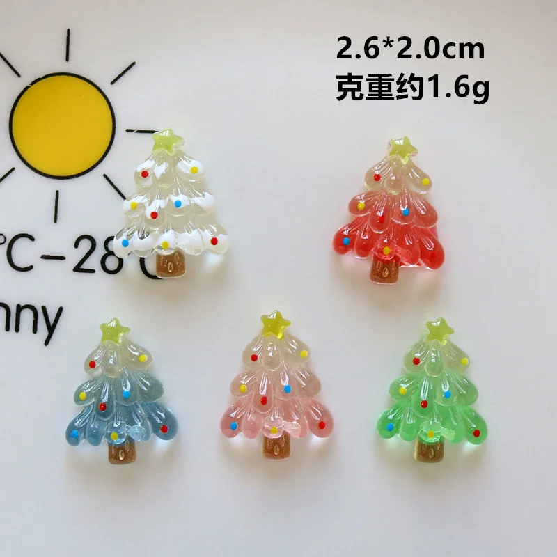 10pcs Mini Kawaii Cartoon Christmas Tree Resin Flat Back Cabochons Scrapbook Diy Party Hairpin Accessories Home Decoration Craft