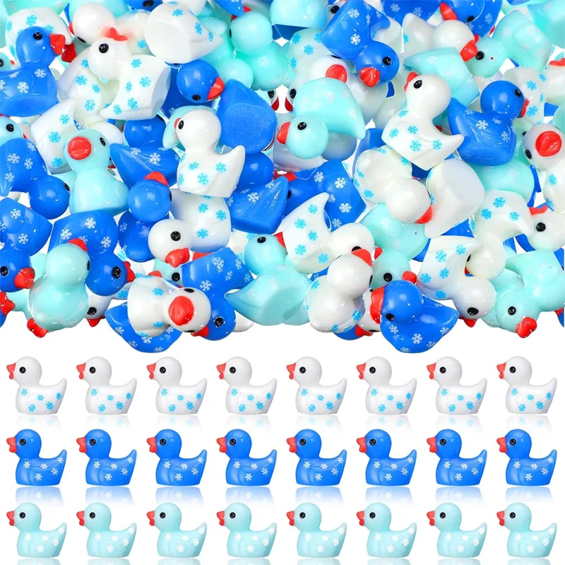 10pcs Mini Ducks Miniature Snowflake Tiny Resin Duck Figures for Winter Christmas Micro Landscaping Home Desk DIY Decorations