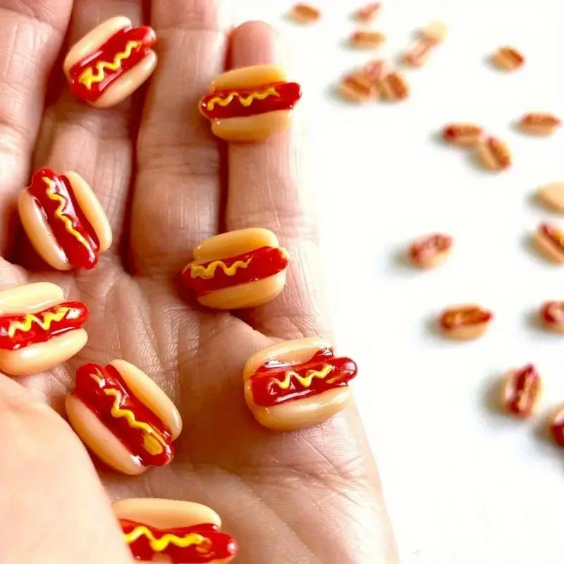 10/20pcs Mini Resin Hot Dogs Miniatures, Faux Food Cabochon for Fairy Garden Micro Landscape Home DIY Craft Decoration