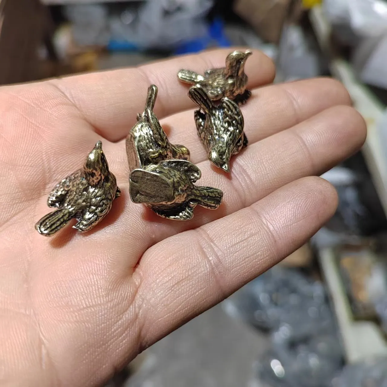 Brass Sparrow Home Decoration Antique Statue Animal Figurines Miniatures Ornament Accessories Creative Table Tea Pets Craft