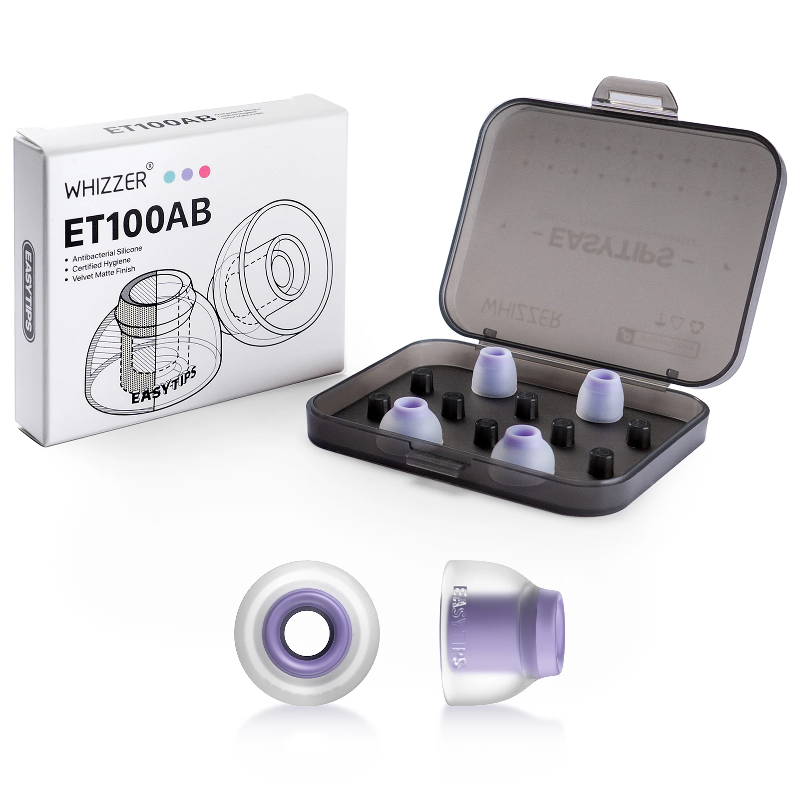 WHIZZER 3 Pairs Antibacterial Silicone Ear Tips Replacement Earbuds for In-Ear Monitors Soft Noise Isolating Set Case ET100AB