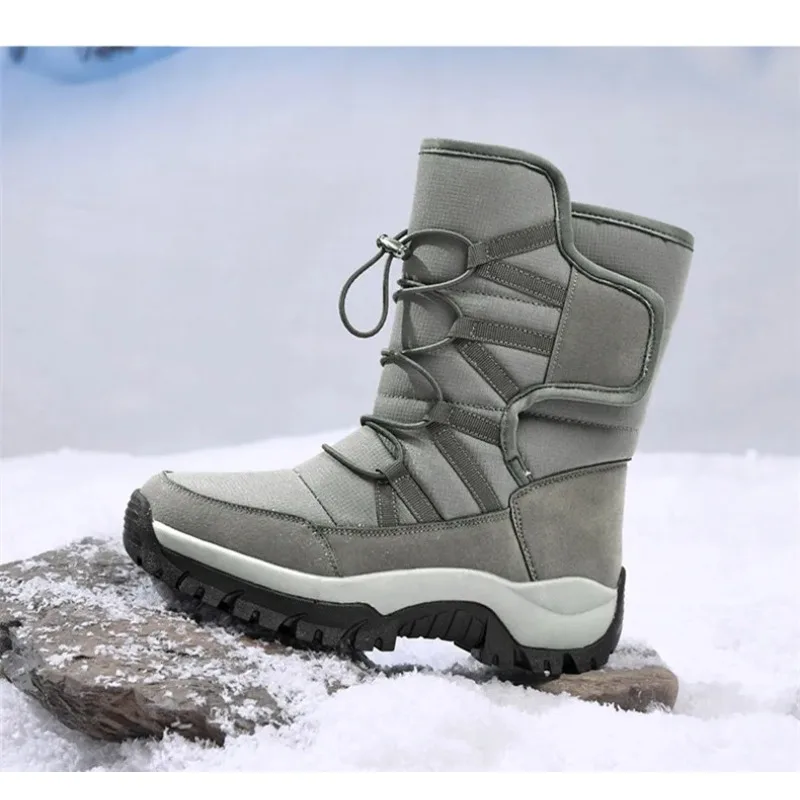 Men's Warm Plush Couple Snow Boots Outdoor Non-slip Hiking Men Work Ankle Brand Winter Shoes Waterproof