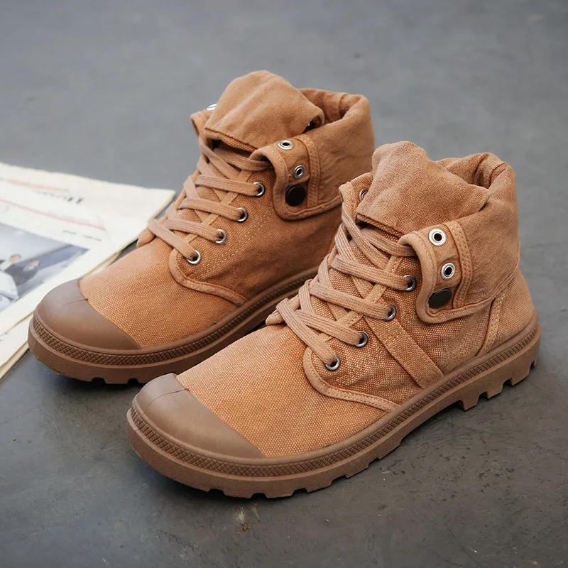 Men's Casual Canvas Shoes Army Combat Style Fashion High Top Military Ankle Boots Large Comfortable Men's Sports Shoes