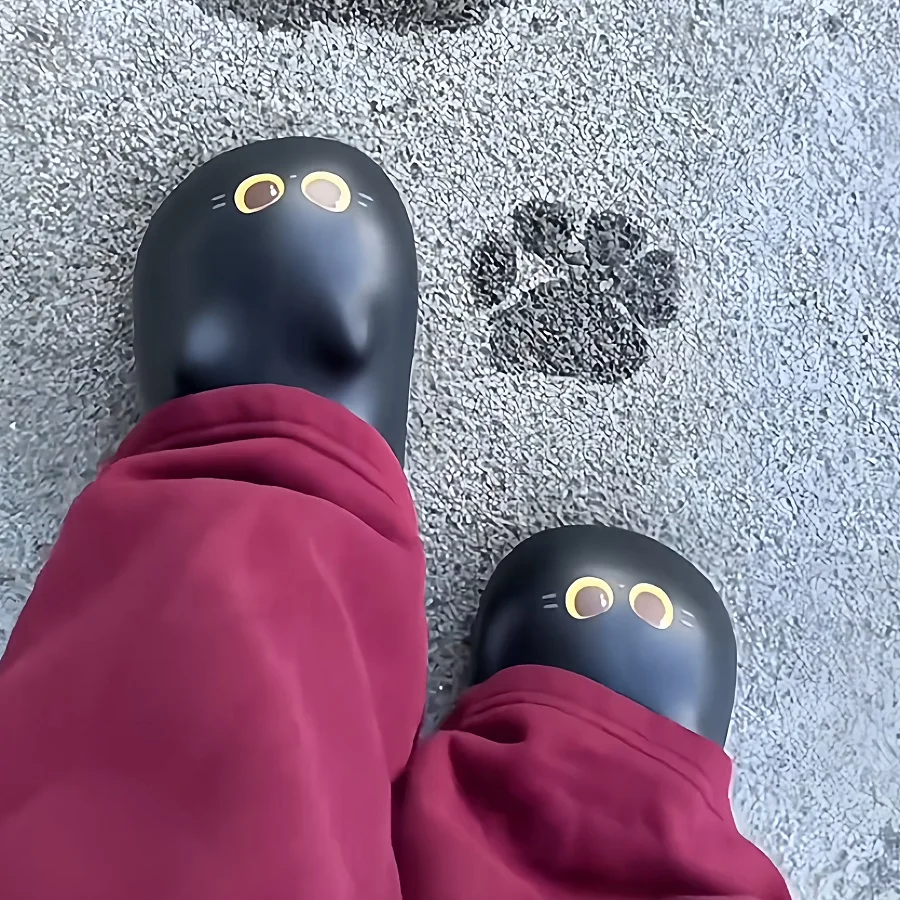 New Trendy Cat Plush Mule Slippers Women Cartoon Kitten Graphic Waterproof EVA Shoes Woman Home Winter Warm Room Slides Slipper