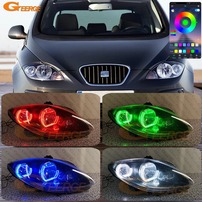 For SEAT Leon Altea Toledo Day Light Bluetooth APP Crystal DTM M4 Style Multi Color RGB LED Angel Eyes Kit Halo Rings