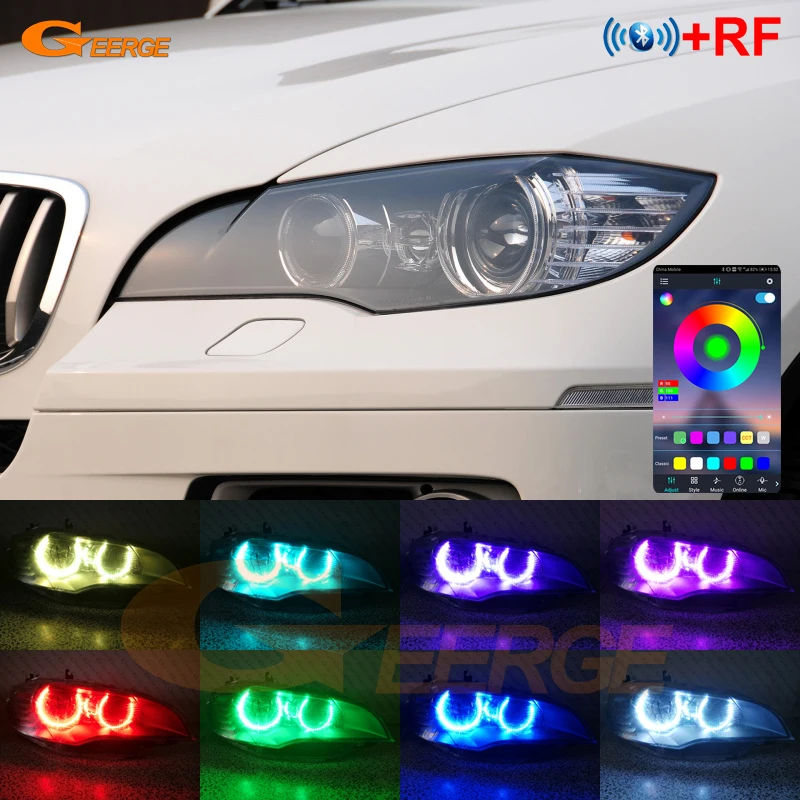 For BMW X6 E71 E72 2008 - 2011 2012 2013 2014 Day Light Bluetooth APP Multi-Color Ultra Bright RGB LED Angel Eyes Halo Rings