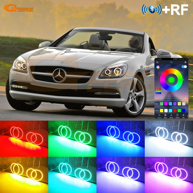 For Mercedes Benz SLK Class R172 2011 2012 2013 2014 2015 Day Light Bluetooth APP Multi-Color RGB Led Angel Eyes Kit Halo Rings