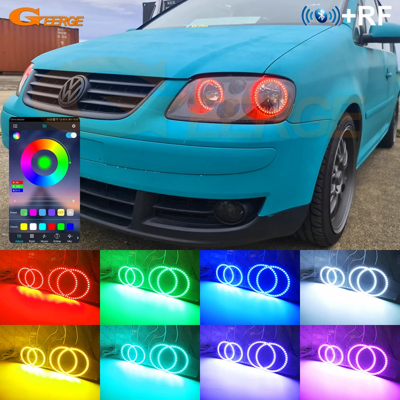 For Volkswagen VW Touran 1T1 1T2 Caddy III Pre Facelift Bluetooth App Ultra Bright Multi Color RGB LED Angel Eyes Kit Halo Rings
