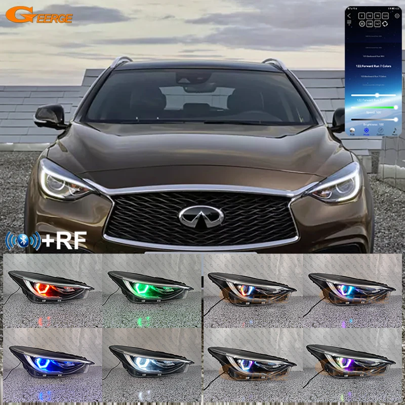 For Infiniti QX30 Q30 H15 2017 2018 2019 Bluetooth-Compatible APP Ultra Bright Multi Color RGB LED Angel Eyes Hex Halo Rings