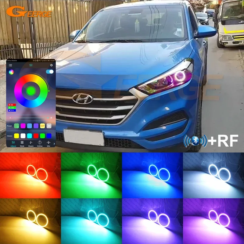 For Hyundai Tucson TL TLE 2015 2016 2017 2018 Bluetooth-Compatible APP Multi-Color Ultra Bright RGB LED Angel Eyes Halo Rings