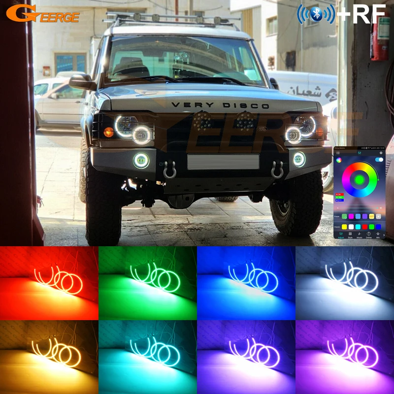 For Land Rover Discovery II 2 L318 2003 2004 Day Light RF Remote Bluetooth APP Multi Color RGB Led Angel Eyes Kit Halo Rings