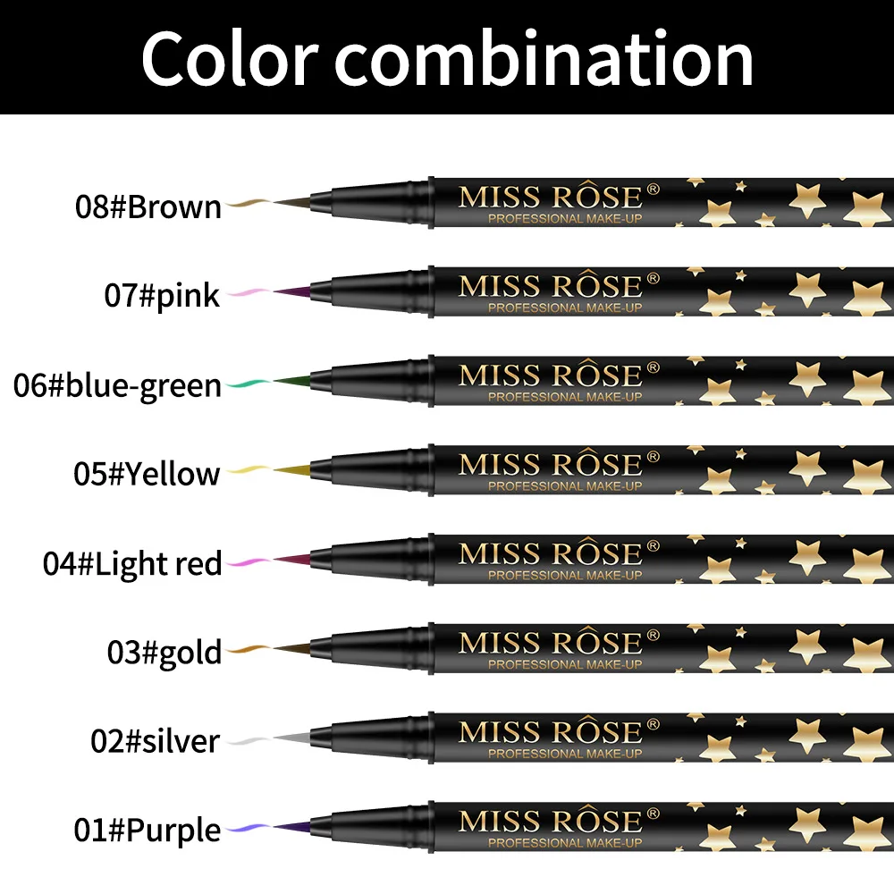 MISS ROSE Cosmetic Color Liquid Eyeliner Purple Shade Waterproof Smudge‑proof Long‑wearing Ultra‑thin Eye Makeup Pen