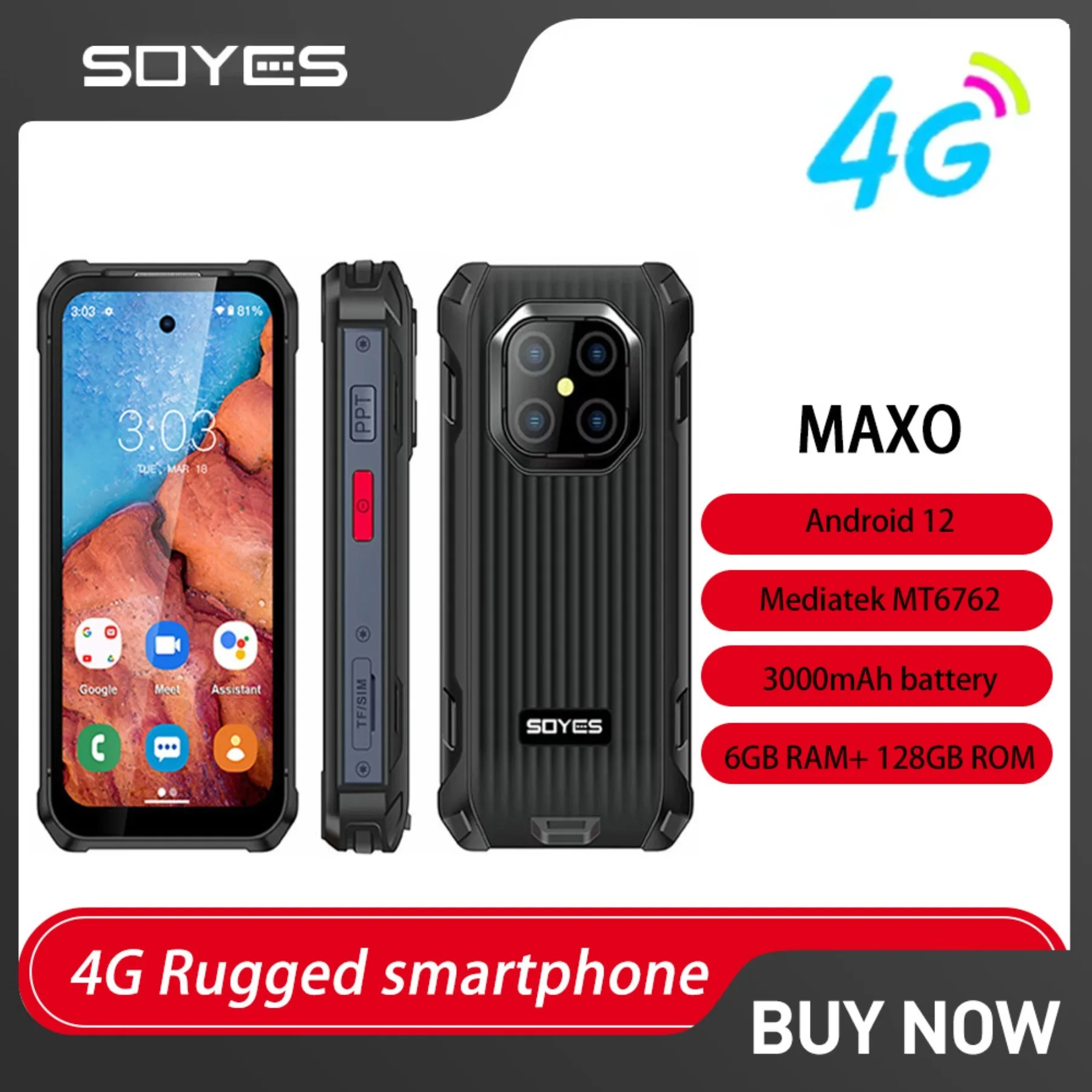 SOYES MAXo 4G Mini Rugged Smartphone 3.88“ IPS Screen IP68 Android12 6GB +128GB Small Phone 3000mAh Face ID Unlock Mobile Phone