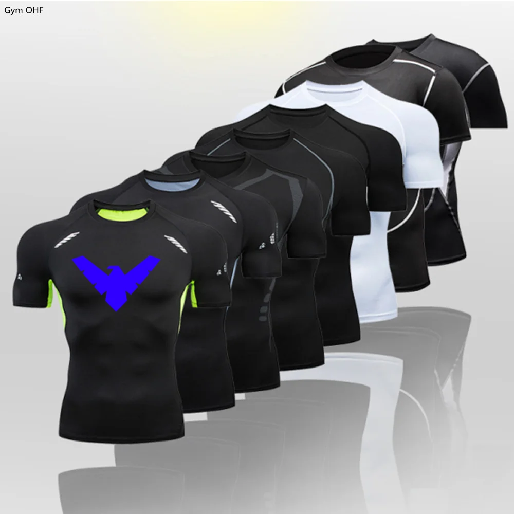 Compression Nightwing Print Tops For Men T Shirt Rashguard Jiu Jitsu Gym Fitness Running Training Shirts Jersey Short Sleeved