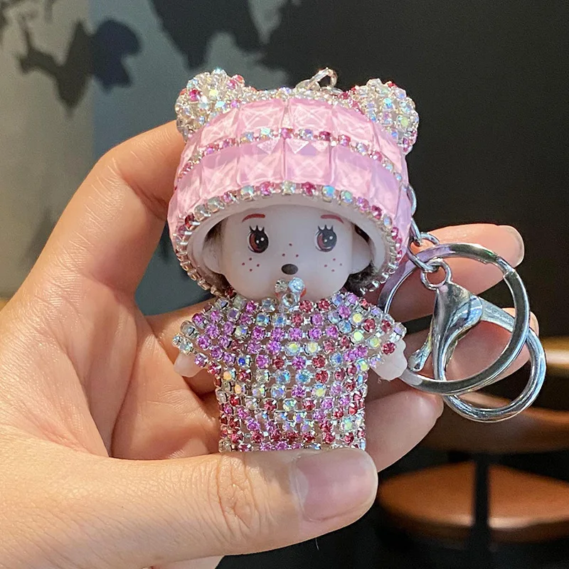 New Kawaii Cute formongqiiq Diamond Car Keychain Female Cartoon Couple Car Bag Pendant Children’s Birthday Gift Christmas Gift