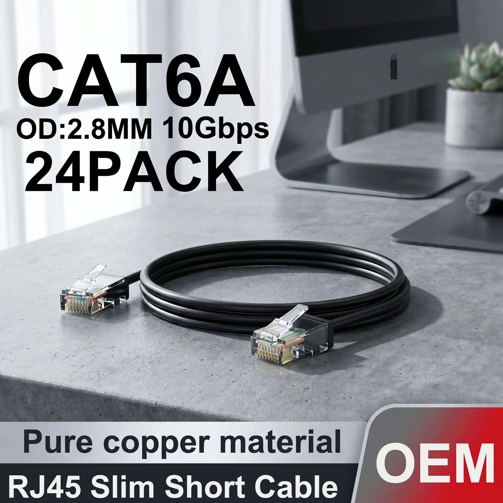 24 Pack Slim RJ45 UTP Network Cord 10Gbps Cat 6 Patch Cable for NAS PS5 Patch Panel to Switch Flexiable Cat6/Cat6a