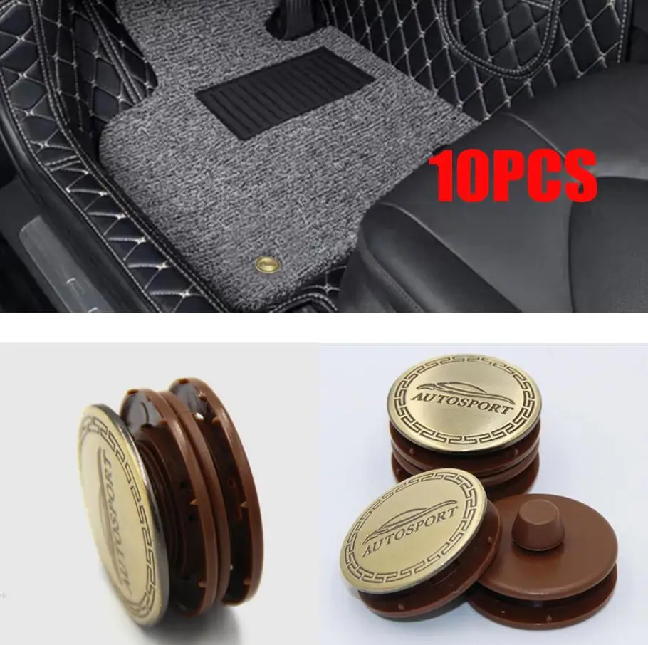 10Sets Universal Double-Layer Foot Pad Fixed Buckle Detachable Car Foot Pad Fixed Leather Carpet Buckle Brown/Black  Carpet Buck