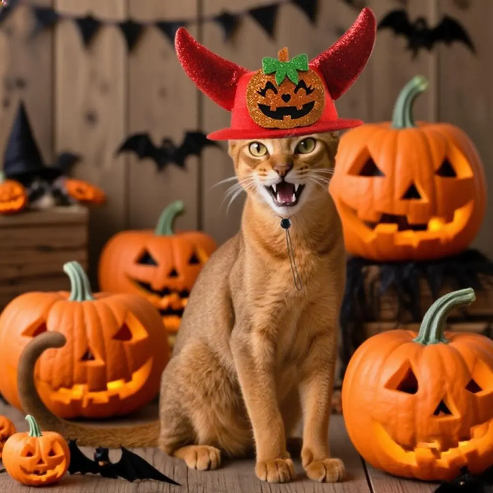 Pet Accessories Cartoon Halloween Pet Horns Hat Adjustable Felt Cat Cosplay Hat Funny Cute Halloween Pet Hat Cosplay Party