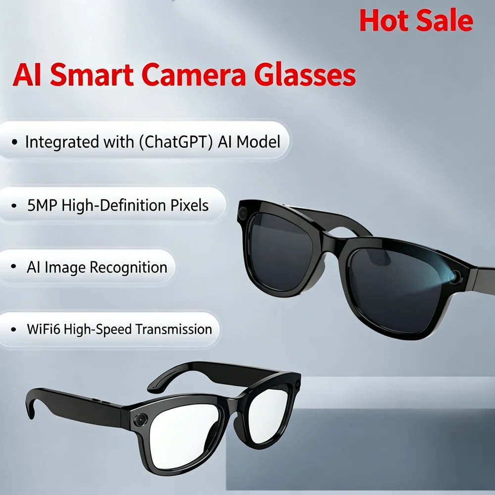 2026 New Smart Glasses ChatGPT Real-Time Translator Camera Object Recognition Headset for Call Music, HD Photo Video