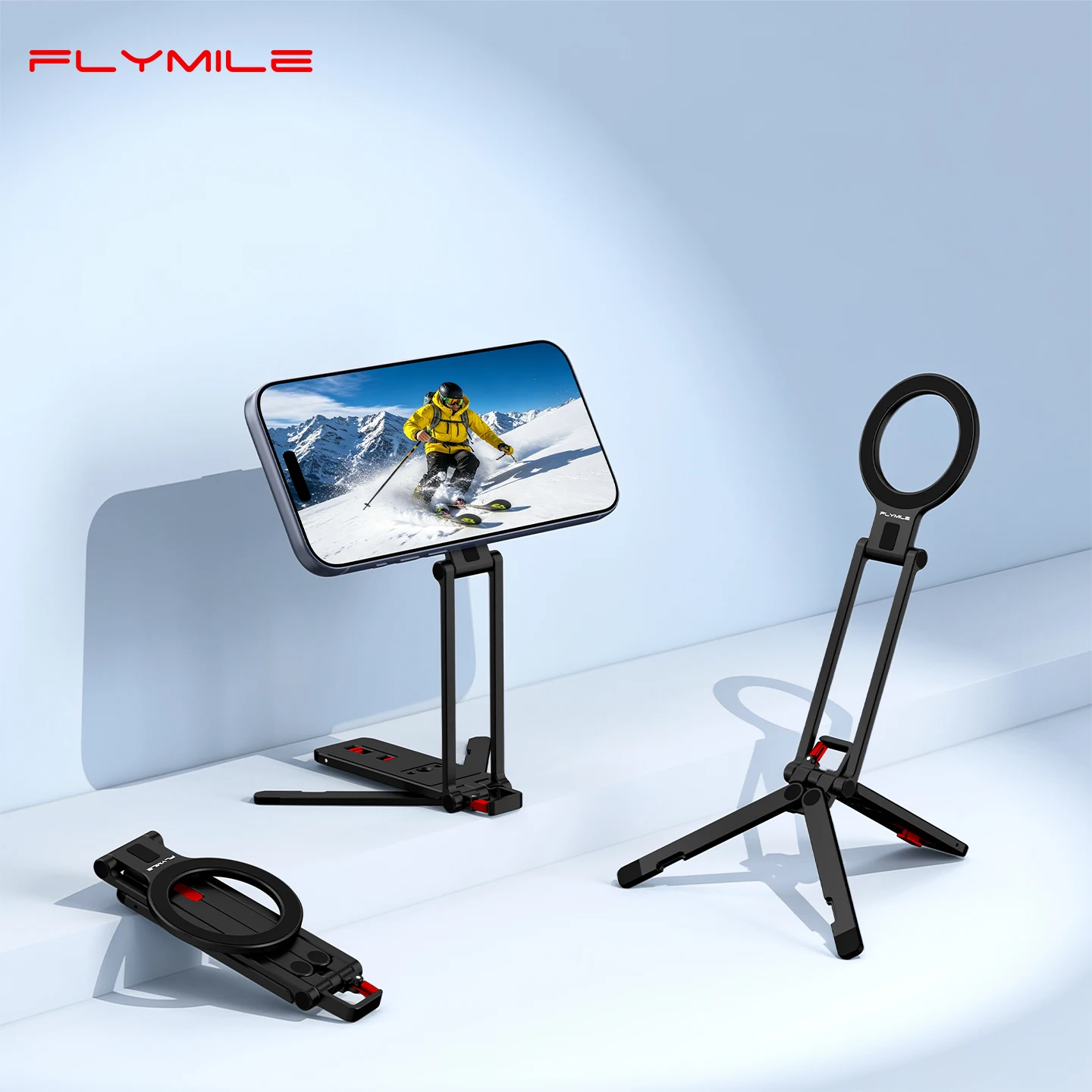 Flymile Foldable Magnetic Phone Tripod for iPhone 17 16 15 14 13 Stand Selfie Stick Handle for Desktop Stand Livestreaming