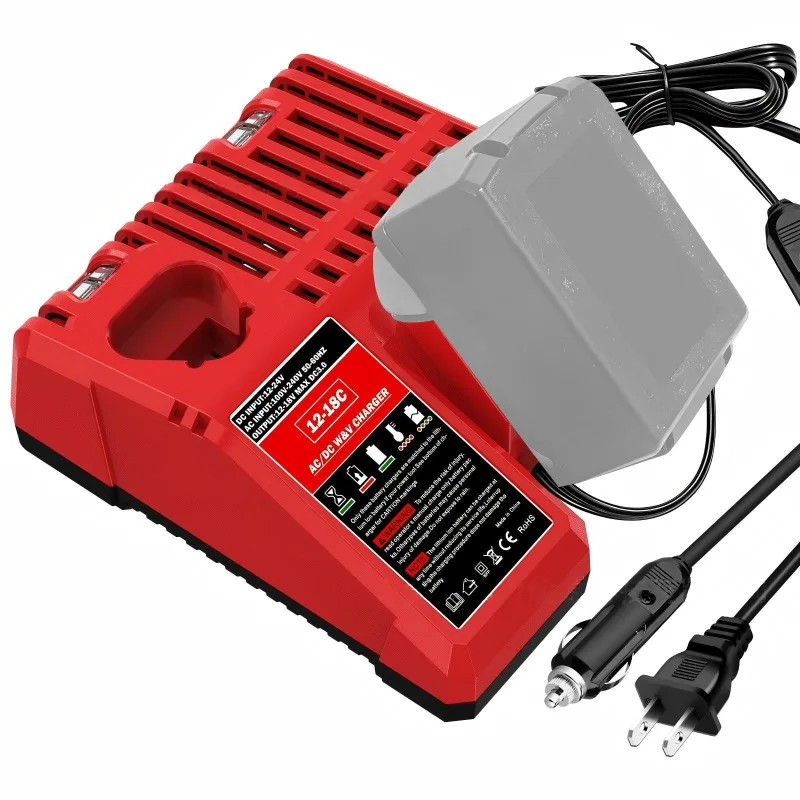Portable Fast Charger with Cigarette Lighter and Wall Plug for Indoor Outdoor Use for Milwaukee 12/18V for DL 20/60V Batteries