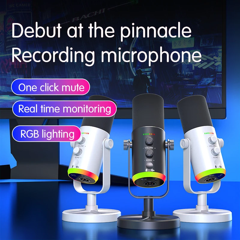 USB Dynamic Microphone for PC Gaming Streaming Mic Prodcast with ENC Noise Reduction 24bit 48KHz RGB Lighting Touch Control