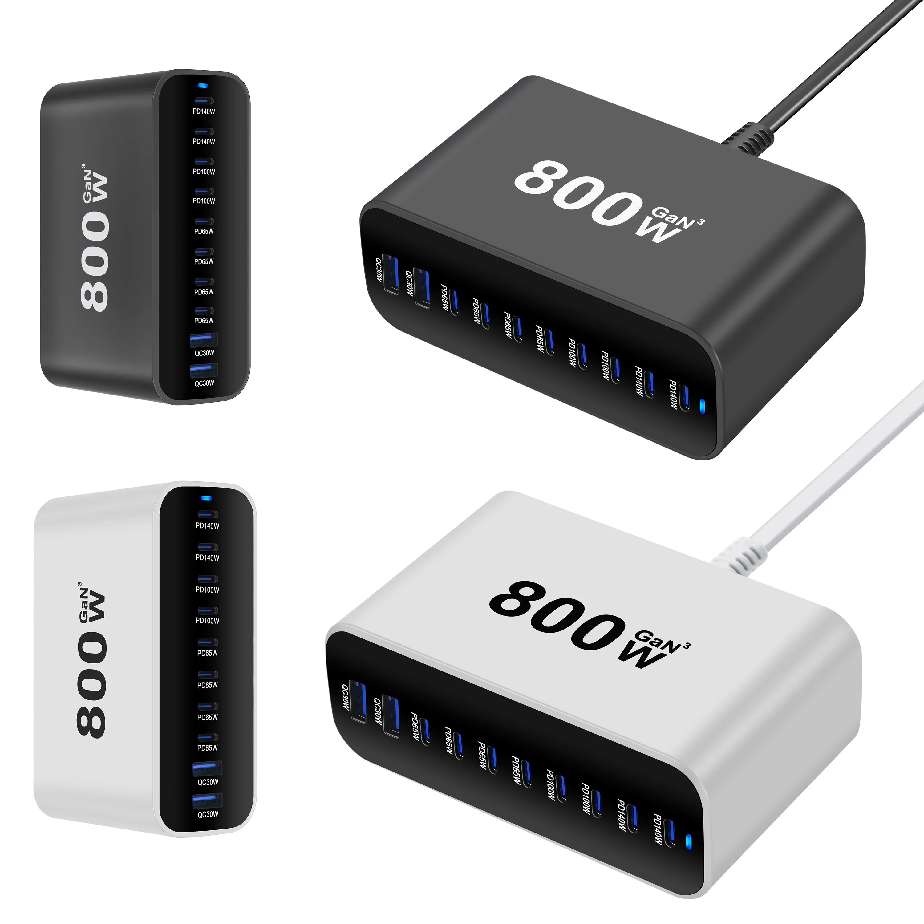 New 800W GaN Fast Charger PD3.1 10 Ports USB C Type C Fast Charging Station Adapters for iPhone 16/15 Samsung MacBook