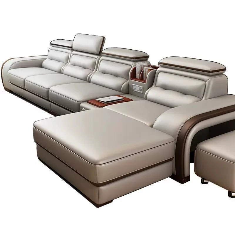 Linlamlim Modern Genuine Leather Sofa with Bluetooth Speaker,USB and Adjustable Headrests - Nordic Italian Couch for Living Room
