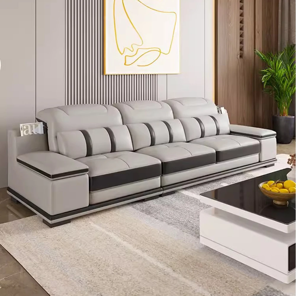Modern Genuine Leather Sofa Living Room By MINGDIBAO - Stylish Italian Couch with Bluetooth Speaker, USB & Adjustable Headrests