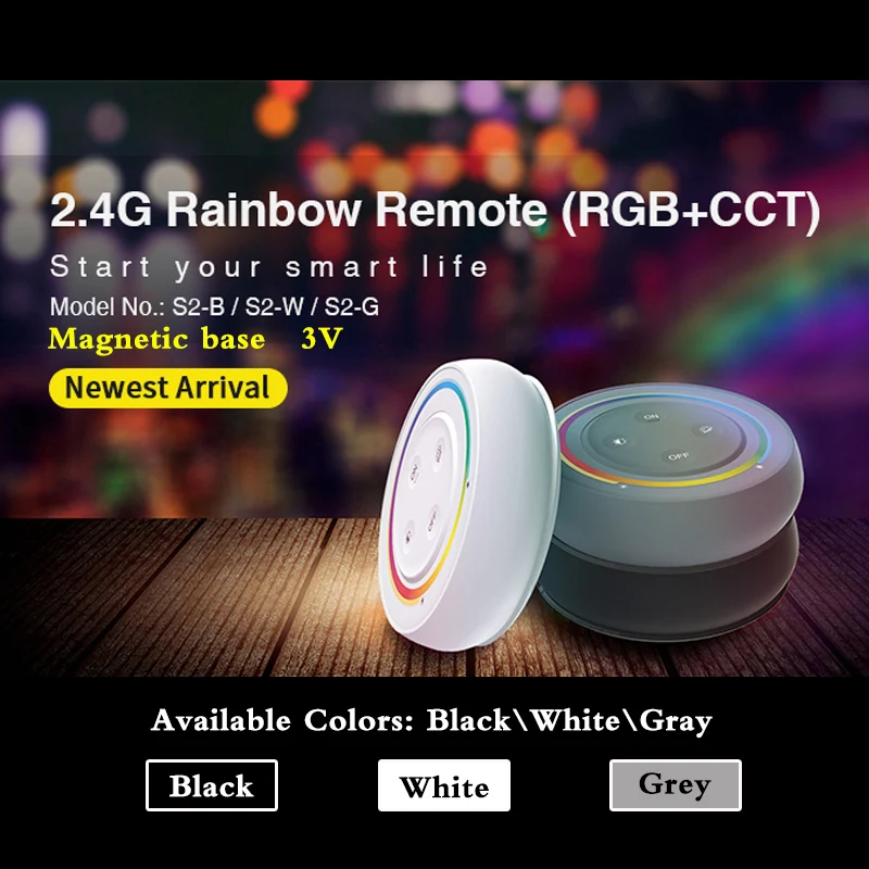 New 2.4G Rainbow Wireless RF Round Magnetic base Remote Control 3V Compatible with MiBOXER RGBW RGB + CCT LED Light / Controller