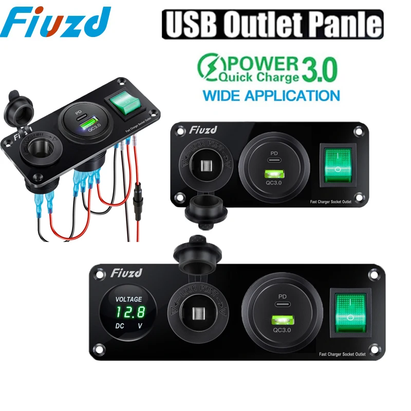 12V Cigarette Lighter Socket 4 in 1 Waterproof Car Dual QC3.0 USB Outlet Panel for RV Marine Boat Power Socket Charger Socket