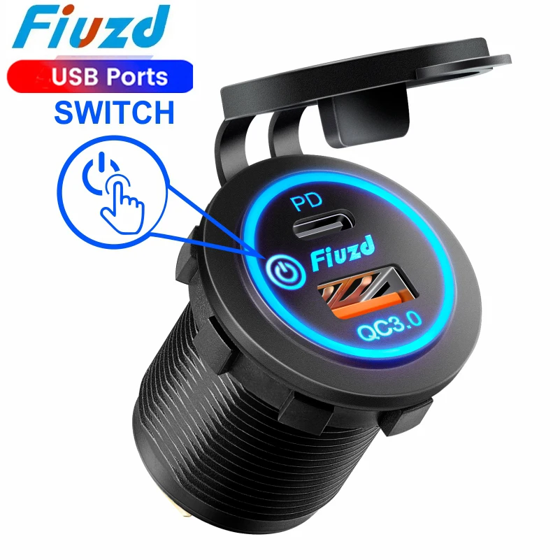 Universal Motorcycle Car Charger LED Light USB TYPE-C Charger Power Socket Cigarette Waterproof Light for Auto Truck ATV Boat