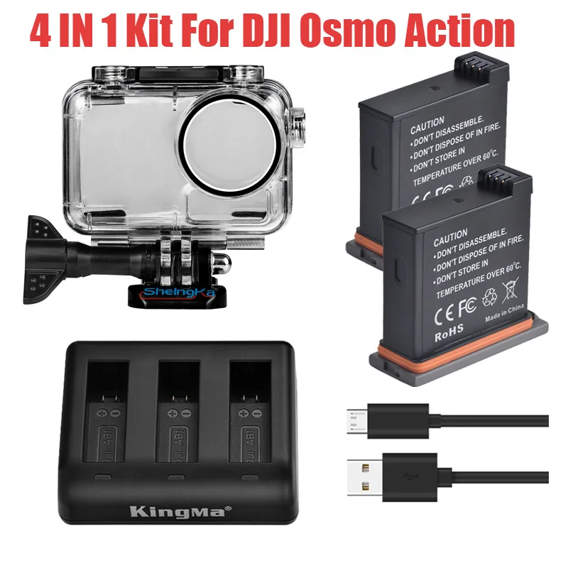 For DJI OSMO Action  lithium battery / 3-Way Charger / Diving Waterproof Protective housing Case For DJI Action Camera Accessori