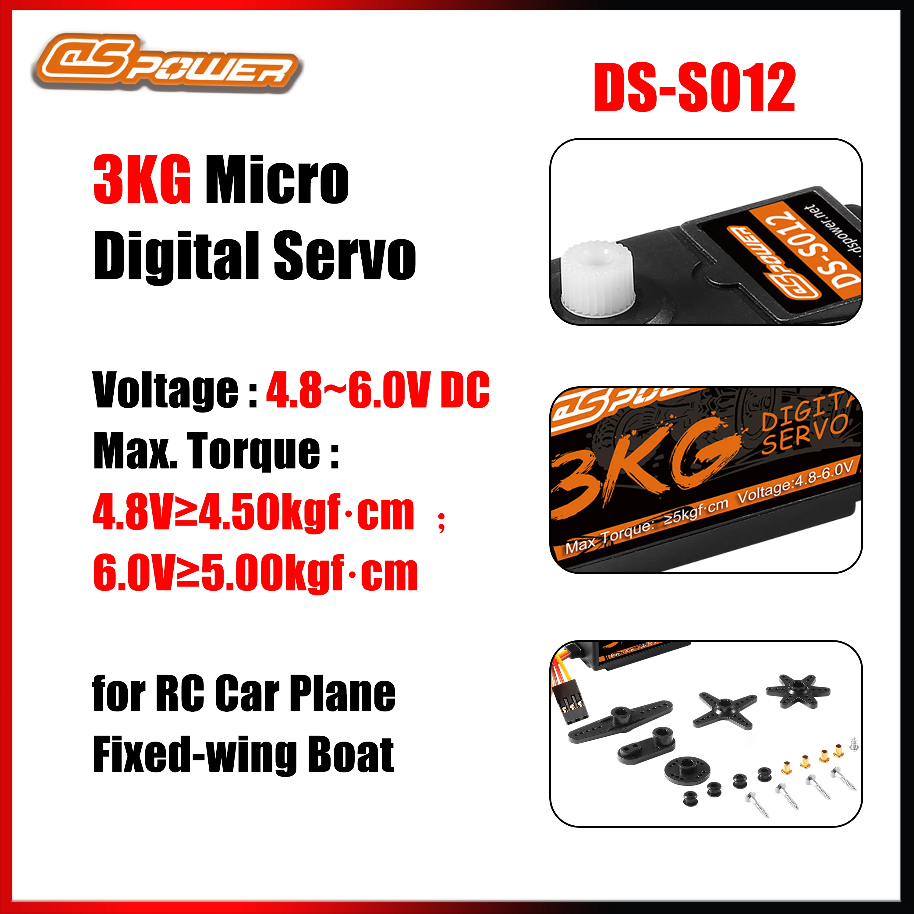 DSPWOER 3KG Digital Gear Waterproof Servo Motor 4.8~6.0V for RC Cars Trucks Boats Airplanes Drone Fixed-wing Vehicle Accessories