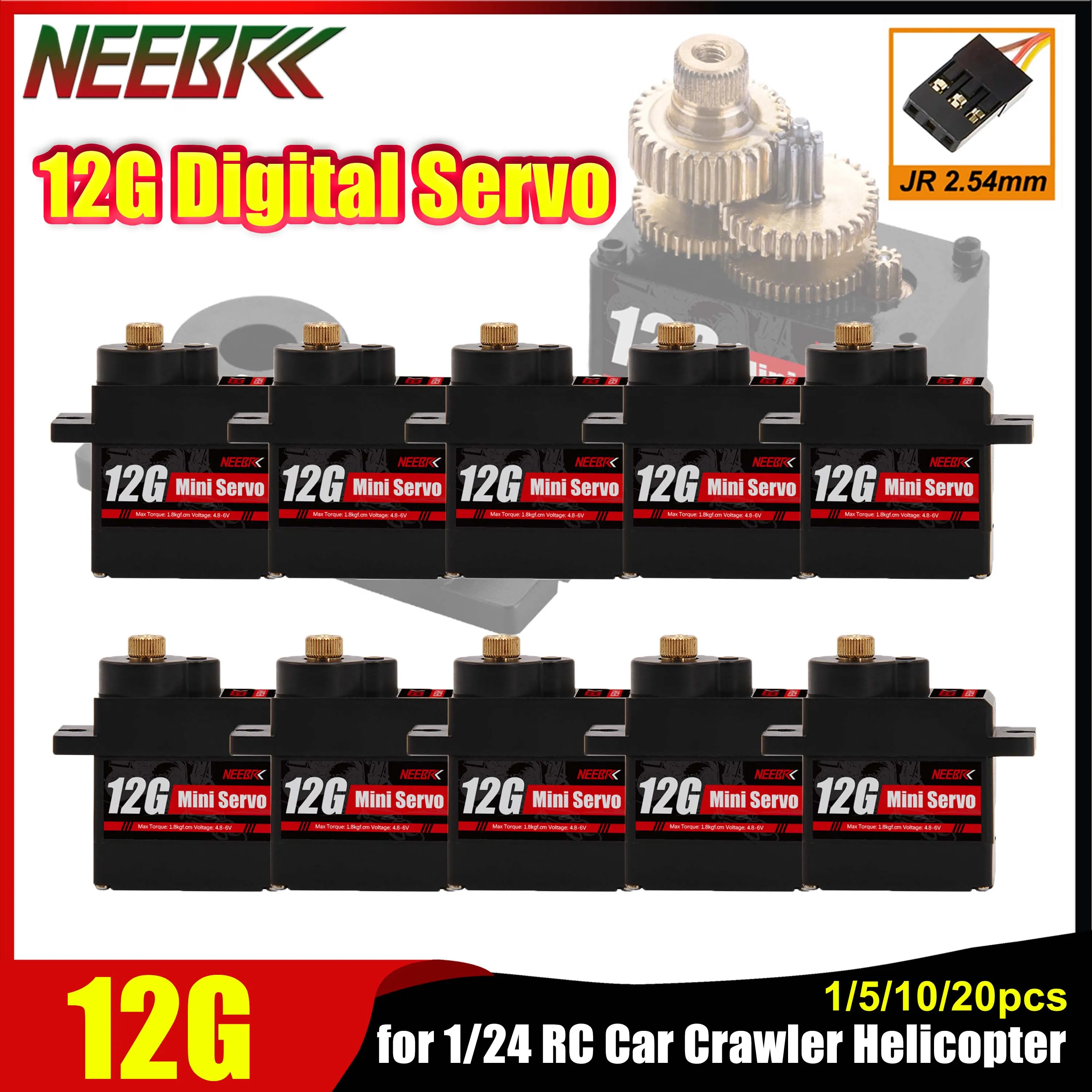 1/5/10/20PCS NEEBRC 12G Metal Gear Digital Micro Servo Waterproof for 1/24 RC Mini Car Drone Helicopter Fixed-Wing WLtoys SCX24