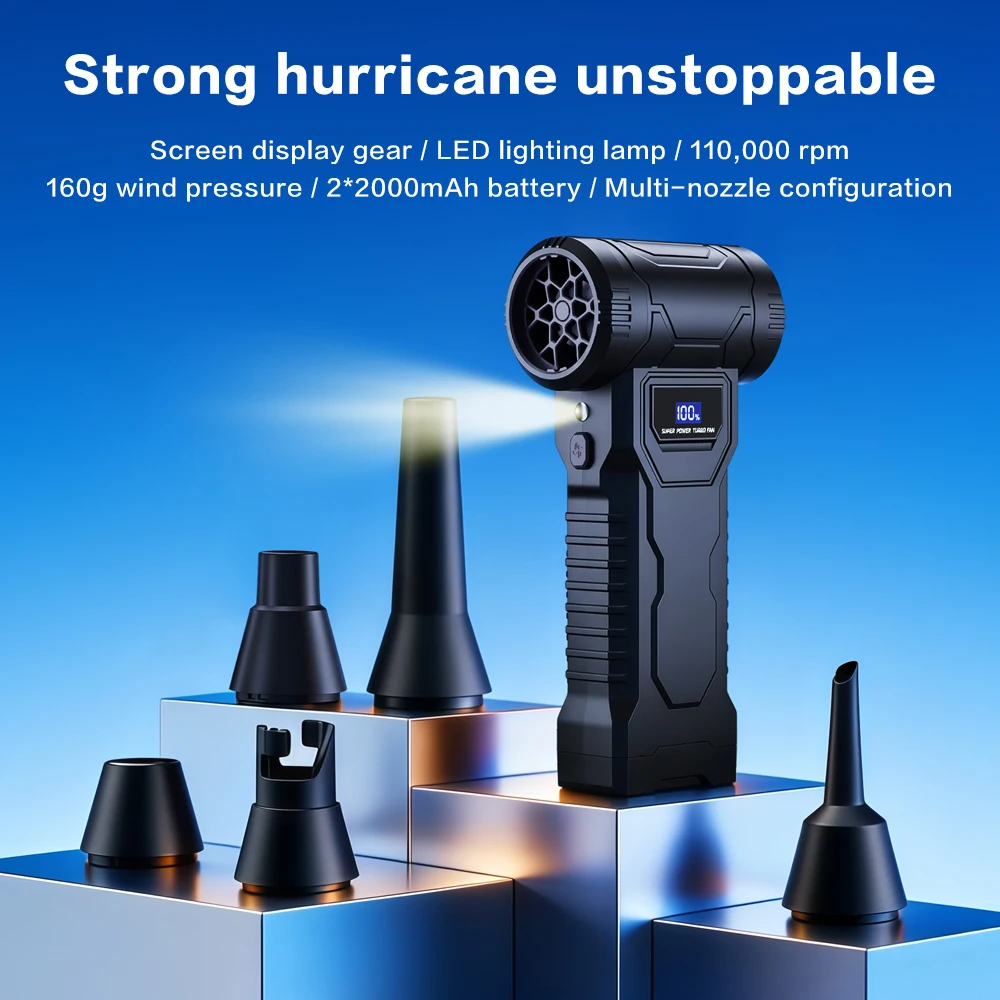 Violent Fan 110000 RPM Brushless 4000mAh Electric Air Blower High-Speed Turbo Rechargeable Powerful Dust Blower Vacuum Cleaner