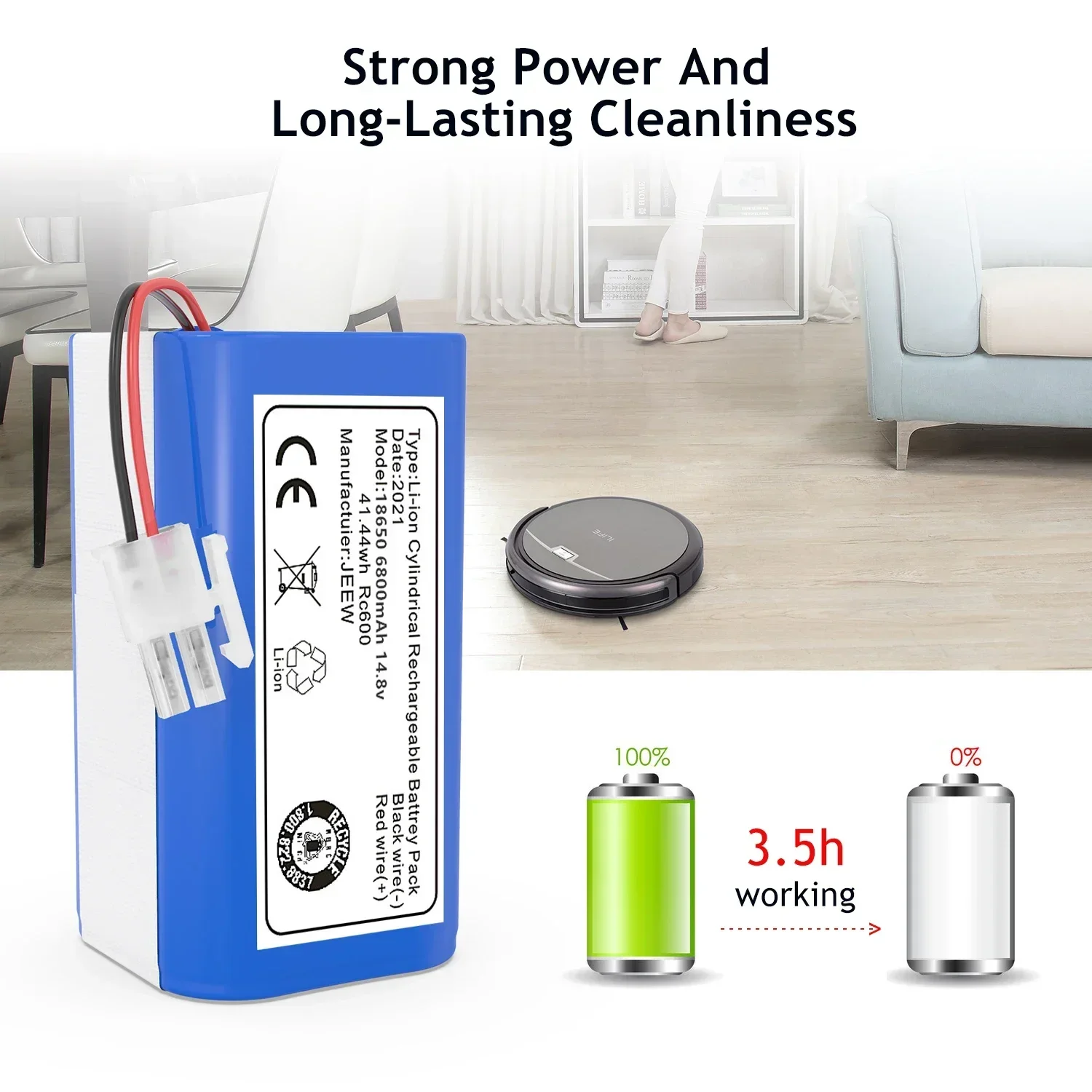 Gutrend 14.8V 9800mAh Li-Ion 18650 Battery for Robot Vacuum Cleaners Smart Home Accessory Rechargeable 14.4V Style 220