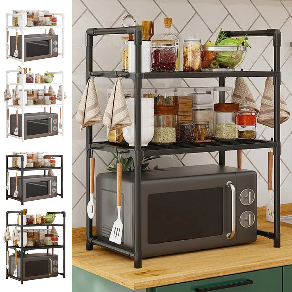 1 Set Kitchen Storage Rack Microwave Adjustable Standing Countertop Condiment Oven Organizer Storage Shelf Kitchen Accessories