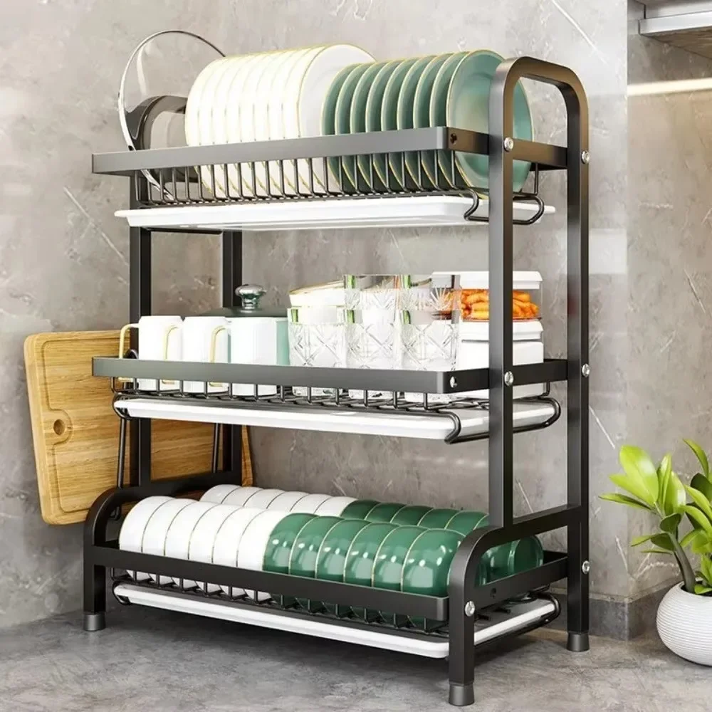 Dish Drying Rack MultiLayer Storage Rack Dish Kitchen Accessories Organizer Adjustable with Drainboard Rustproof Dishs Drainer