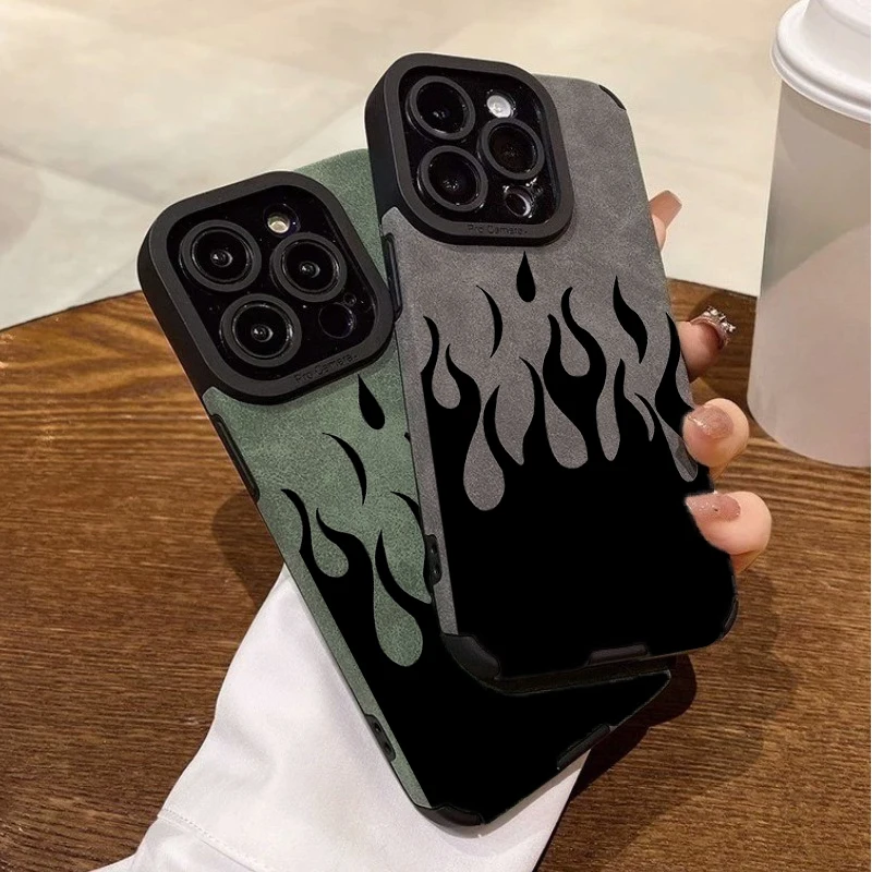 Stylish Black Flame Print Case for iPhone 16 15 17 Pro Max 14 13 12 11 Air XR X XS 7 8 Plus SE 2022 Shockproof Protective Cover
