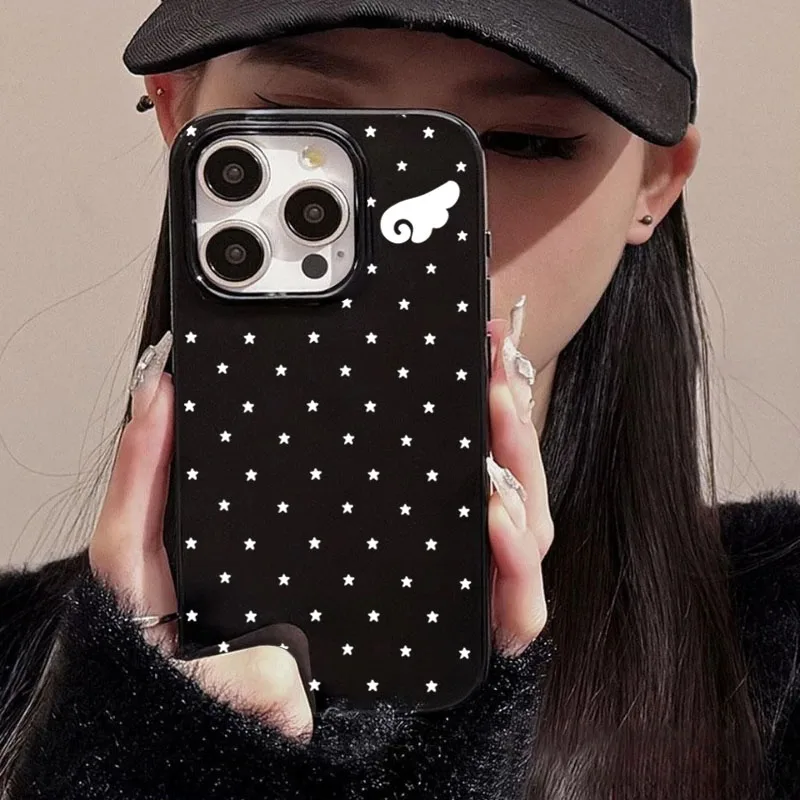 Cute Star Angel Wings Black Side Phone Case For iPhone 18 Pro Case iPhone 15 16 14 Plus 13 12 11 17 Pro Max XS XR 7 8 Plus Cover