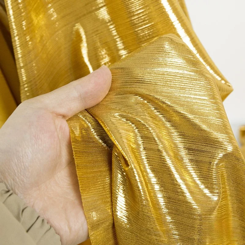 Golden Yellow Ribbed Knit Fabric Stretch 100% Polyester 150cm Wide for Evening Dress Stage Costume Gown Designer Sewing