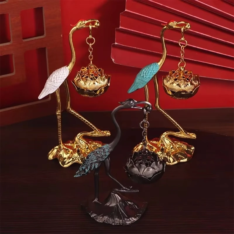 Antique Crane Hanging Incense Burner Backflow Sandalwood OUDH Metal Incense Holder for Home Decor Ornaments
