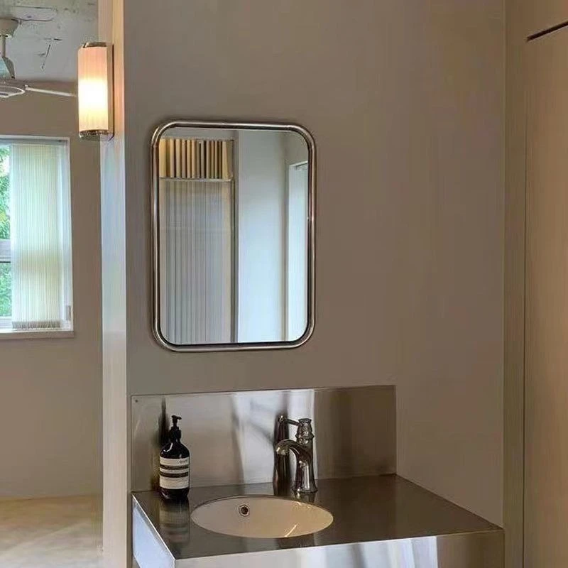 Stainless Steel Bathroom Mirror Wall Mounted Makeup Mirrors Retro Rust Proof Waterproof Stable Bathroom Fixture Home Household