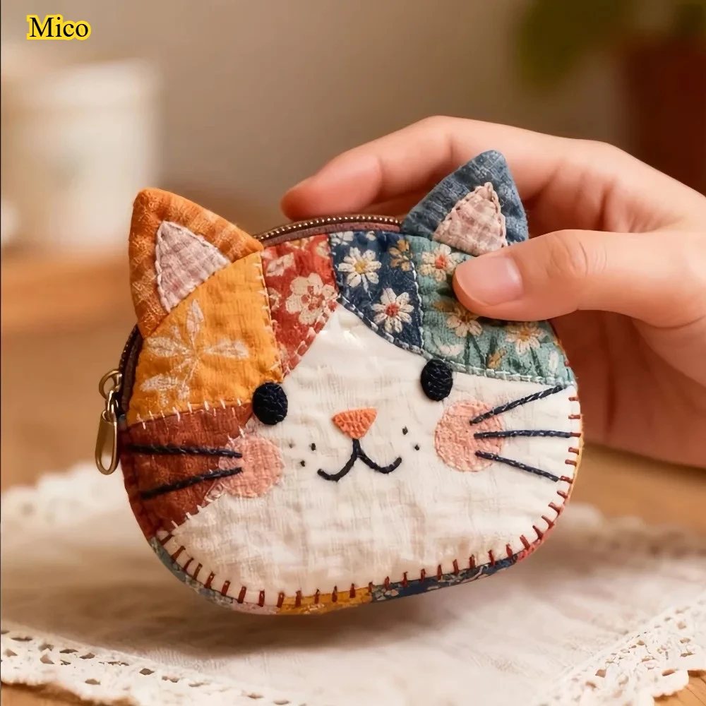 Multi-functional Waterproof Patchwork Coin Purse Cat Zipper Makeup Bag Home & Travel Storage Pouch