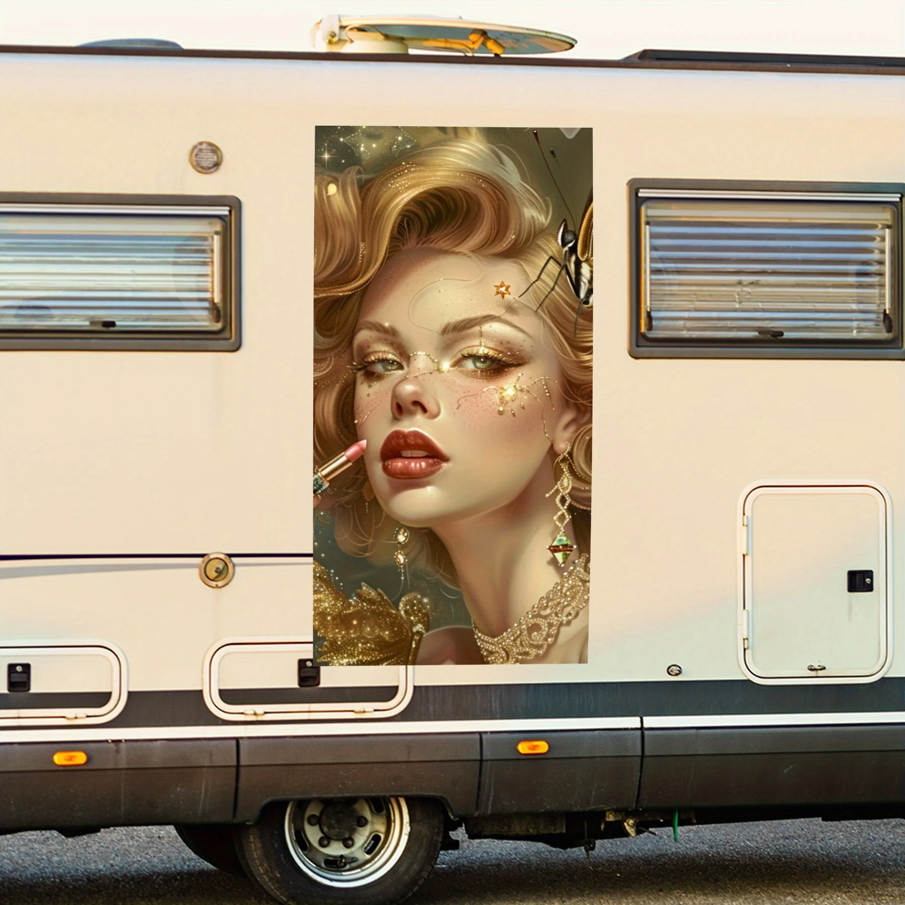 Vintage Glamour Woman Makeup ArtCar Sticker,Vinyl decal on the side of the motor home, waterproof self-adhesive vinyl sticker on